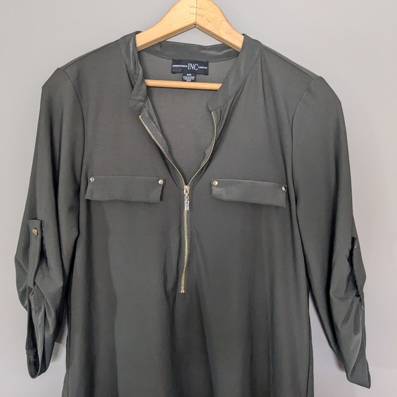 INC blouse in olive with adjustable zip Med - Picture 4 of 4